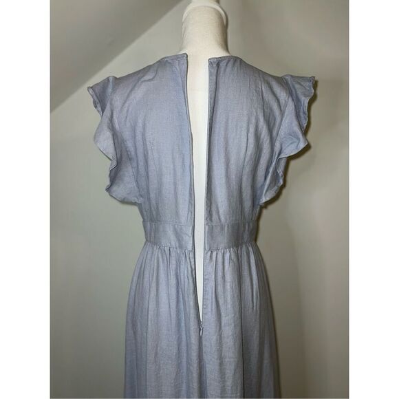 Cynthia Rowley Flutter Sleeves Blue Linen Maxi Dress Women’s Small - Picture 8 of 11